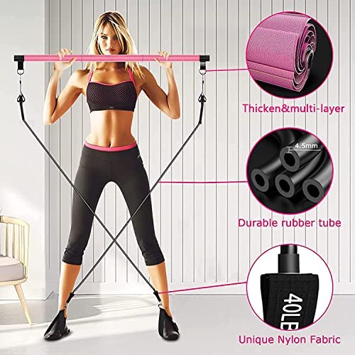 Pilates Bar Kit with Resistance Bands(4 x Resistance Bands),3-Section Pilates Bar with Stackable Bands Workout Equipment for Legs,Hip,Waist and Arm - Image 4