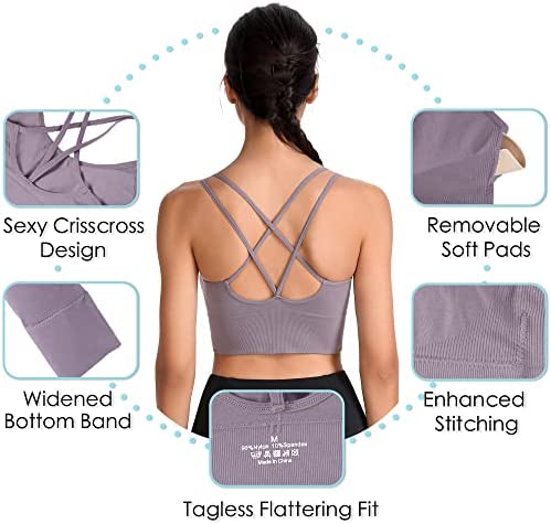 Evercute Cross Back Sport Bras Padded Strappy Criss Cross Cropped Bras for Yoga Workout Fitness Low Impact - Image 4