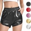 Women's Yoga Hot Shorts Elastic Waist Shiny Metallic Short Pants - Image 2