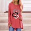 Womens Tops Plus Size Tunics Valentines Day Long Sleeve Shirt Crewneck Print Love Blouses Casual Pullover Tees - Image 2