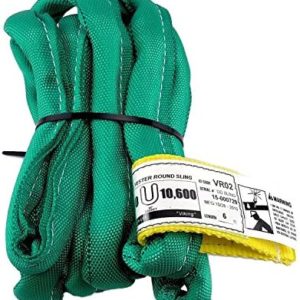 USA Made VR2 X 6' Green Slings 4'-30' Lengths in Listing, Double PLY Cover Endless Round Poly Lifting Slings, 5,300 lbs Vertical, 4,240 lbs Choker, 10,600 lbs Basket (USA Poly)(6 FT)