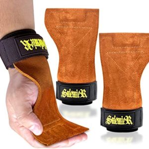 sulemier Weight Lifting Grips Non Slip Adjustable Leather Wrist Wrap Hooks Straps for Maximum Grip Support-Powerlifting, Deadlifts, Rows, Pull Ups for Men &Women Palm Protection with Padded Support