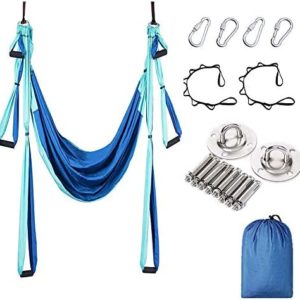 MQSS Silk Aerial Yoga Swing Hammock Kit - Trapeze Yoga Kit - Yoga Hammock Sling Kit - Wide Flying Yoga Inversion Tool with Daisy Chains Antigravity Ceiling Hanging Gradient Blue