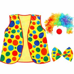 Clown Costume Bowtie Wig Set Clown Dress Up Accessories Clown Nose and Vest for Cosplay Party Supplies