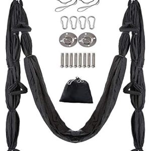 MQSS Outdoor Aerial Yoga Swing - Ultra Strong Antigravity Yoga Hammock/Sling/Inversion Tool Sensory Hammock Equipment Include Ceiling Mounting Kit for Home or Gym Hanging Black
