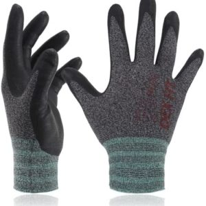 DEX FIT Work Gloves FN330, 3D Comfort Stretch Fit, Power Grip, Durable Foam Nitrile Coated, Smart Touch, Thin & Lightweight, Machine Washable, Black Grey 7 (S) 1 Pair