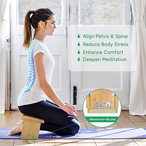 Nnewvante Yoga Meditation Bench, Meditation Kneeling Stool with Foldable Legs, Ergonomic Bamboo Seiza Yoga Benches, Wooden Meditation Chair for Praying, Folding Prayer Kneeler Seat - Image 2