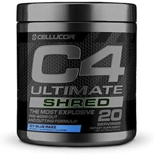 Cellucor C4 Ultimate Shred Pre Workout Powder, Fat Burner for Men & Women, Weight Loss Supplement with Ginger Root Extract, Icy Blue Razz, 20 Servings