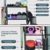 Weight Rack Home Gym Storage, Yoga Mat Storage Rack Workout Equipment Storage Rack for Dumbbells Kettlebells Resistance Band, Multifunction Exercise Equipment Gym Rack Organizer with Wheels and Hooks - Image 3