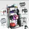 Weight Rack Home Gym Storage, Yoga Mat Storage Rack Workout Equipment Storage Rack for Dumbbells Kettlebells Resistance Band, Multifunction Exercise Equipment Gym Rack Organizer with Wheels and Hooks - Image 7