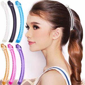 RC ROCHE ORNAMENT 6 Pcs Womens Thin Banana Ponytail Maker Holder Cute Secure Grip Hair No Slip Girls Ladies Beauty Fashion Accessory Clamp Clasp Clip, Medium Transparent Multicolor