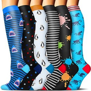 6 Pairs Compression Socks for Women & Men Circulation 20-30mmHg is Best Support for Running,Nursing,Athletic Sports