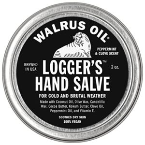 WALRUS OIL - Logger's Hand Salve Cream, 2oz, 100% Vegan, Made with Olive Wax, Kokum Butter, Coconut Oil and more. Peppermint and Clove scent.