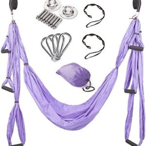 MQSS Adult Yoga Swing Kit - Aerial Yoga Hammock - for Inversion Sling Exercise, Flexibility and Exercise with Rubber Grip Handles Carabiners Home Outdoor Swing Set Purple