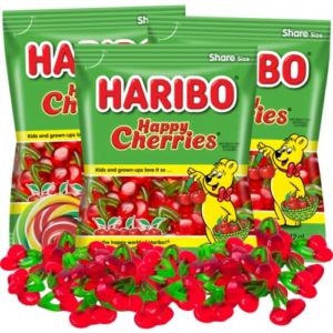 Haribo Gummi Happy Cherries Fruit Flavored Chewy Candies, Cherry Shaped Gummies, On the Go Fruit Snacks Shareable Bags, 5 ounce, Pack of 3