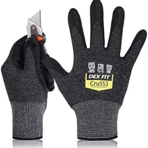 DEX FIT Level 5 Cut Resistant Gloves Cru553, 3D Comfort Stretch Fit, Power Grip, Pass FDA Food Contact, Smart Touch