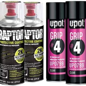 U-POL Raptor 2K Black Spray-On Truck Bedliner Aerosol #4 Grip Adhesion Kit 4883 (2) + 799 (2)