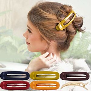 RC ROCHE ORNAMENT 6 Pcs Womens French Barrette Classic Duckbill Alligator Eyelet Oval Hair Decor Clips Side Slide Firm Grip Beauty Accessory Plastic Styling Pin Clamps, Medium Classic Multicolor