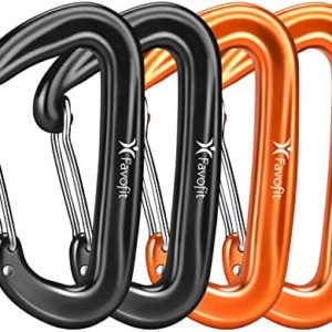 Favofit Carabiner Clips, 4 Pack, 12KN (2697 lbs) Heavy Duty Caribeaners for Camping, Hiking, Outdoor and Gym etc, Small Carabiners for Dog Leash and Harness, Black and Orange