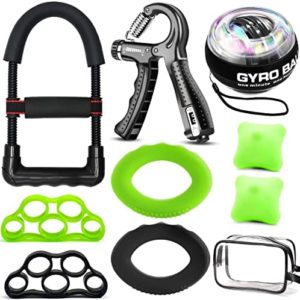 Hand Grip Strengthener Workout Kit (10Pcs )Hands Grip Strength Trainer, Forearm Gripper, Finger Exerciser Stretcher Wrist Ball, Stress Relief Ball for Men and Women, Injury Recovery