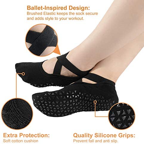 Pauboland Women's Padded Cushion Non-Slip Piyo Barre Pilate Ballet Yoga Socks with Grips - Image 2