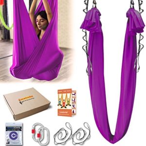 Luceinvita Aerial Yoga Hammock 5.5 Yards Aerial Silks Fabric Yoga Swing for Inversion Exercises Include Daisy Chain,Carabiner and Guide