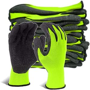 Evridwear Crinkle Latex Rubber Hand Coated Safety Work Gloves for Men Women General Multi Use Construction Warehouse Gardening Assembly Landscaping (9/L, Green- 12Pair)