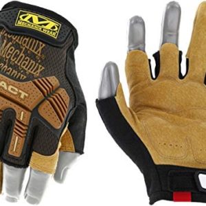 Mechanix Wear: M-Pact Leather Framer Work Gloves - Fingerless Design, Absorbs Vibration, Impact Protection, Abrasion Resistant (Medium, Brown/Black)