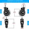 Office Chair Wheels - Replacement Rubber Wheels - Universal Fit 3 Inch Chair Casters, Heavy-Duty Chair Wheels, Noise Free, Fits 98% Chair, for All Floor (5) - Image 6