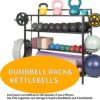 Omreid Home Gym Storage Rack,Yoga Mat Storage,Ball Storage,Dumbbell Rack,Weight Rack for Dumbbells, Kettlebells,Yoga Mat and Small Yoga Balls, All in One Workout Storage with Wheels and Hooks,Easy Assemble - Image 9