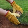 OZERO Leather Work Gloves Flex Grip Tough Cowhide Gardening Glove for Wood Cutting/Construction/Driving/Garden for Men and Women 1 Pair (Gold,Large) - Image 4