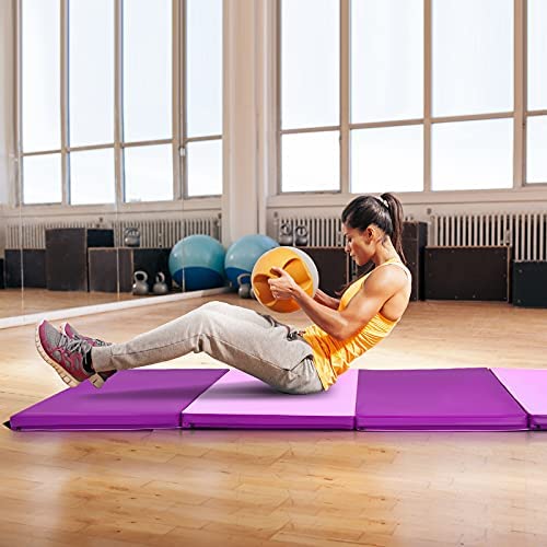 Giantex 4'x8' Folding Gymnastics Mat, 2'' Thick Gym Exercise Pad with Carrying Handles, Hook and Loop Fastener, 4 Panel Tumbling Mat for Yoga, Stretching, Workouts - Image 6
