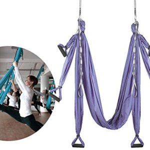 MQSS Outdoor Sky Aerial Yoga Swing - Yoga Hammock Kit for Antigravity Exercise with Adjustable Handles, 2 Extension Straps, Mounting Kit, Carabiners and Carrying Bag