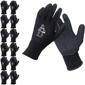 GlovBE 12 Pairs Grip All-Purpose Work Gloves with Latex Coated Palm, Black (Medium)