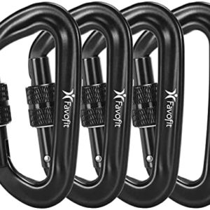 Favofit Locking Carabiner Clips, 4 Pack, 12KN (2697 lbs Each) Heavy Duty Caribeaners for Camping, Hiking, Outdoor & Gym etc, Small Carabiners for Dog Leash & Harness