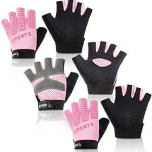 3 Pair Kids Half Finger Gloves Pink Adjustable Sport Gloves Non Slip Gel Gloves Fingerless Kids Cycling Gloves Kids Fishing Gloves Bike Gloves for Camping Outdoor Road Mountain Fit Girl Youth Age 2-6