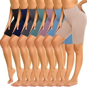 ZOOSIXX 7 Pack High Waisted Biker Shorts for Women, 8” Soft Yoga Workout Black Athletic Shorts