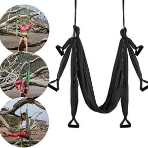 MQSS Adult Yoga Swing Kit - Aerial Yoga Hammock - for Inversion Sling Exercise, Flexibility and Exercise with Rubber Grip Handles Carabiners Home Outdoor Swing Set Black