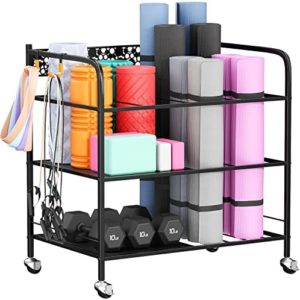 Yoga Mat Storage Rack, Home Gym Storage Rack Yoga Mat Holder, VOPEAK Workout Storage for Yoga Mat, Foam Roller, Gym Organizer Gym Equipment Storage for Home Exercise and Fitness Gear (Metal)
