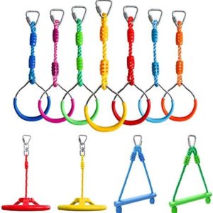 Rainbow Craft Ninja Warrior Obstacle Course Accessories Ninja Kids Outdoor Play - 7pc Ninja Rings, 2pc Swing Trapeze Wheels & 2pc Ninja Monkey Bars - Without Ninja Slackline