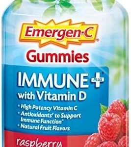 Emergen-C Immune+ Immune Gummies, Vitamin D plus 750 mg Vitamin C, Immune Support Dietary Supplement, Caffeine Free, Gluten Free, Raspberry Flavor - 45 Count