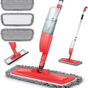 Bellababy Spray Mop and Glass Wiper,Microfiber Mop with 3 Reusable Pads Can Spray Upward,360 Degree Rotatable Mop Head Suitable for Hardwood, Marble, Tile(Red)