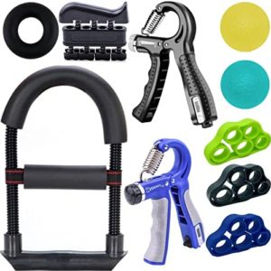 Yukoity (10 Packs) Hand Grip Strength Trainer Kit , Adjustable Hand Grip Strength Trainer with Counter, forerm strengthener, Grip Strength Ring, Finger Exerciser, Finger Stretcher band ; Stress Relief Grip Ball with Carry Bag for Athletes