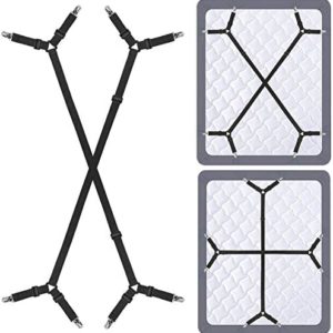 Siaomo Bed Sheet Holder Straps - Adjustable Crisscross Sheet Clips Elastic Band Fitted Bed Sheet Fasten Suspenders Grippers,2Pcs/Set Black