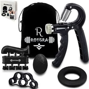 roygra Grip Strength Trainer, Forearm Workout, Hand & Finger Exerciser - 5 Pack