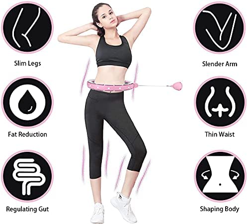 POWWA Smart Weighted Fitness Hoop for Adults, 2 in 1 Abdomen Fitness Weight Loss Massage No Falling Hula Exercise Hoops, Adjustable 15 Detachable Knots Spinning Ball - Image 6