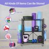 【Pre-Assembled】Yoga Mat Storage Rack,Home Gym Storage Cart,Workout Equipment Storage Organizer for Workout Room Yoga Accessories Dumbbell Kettlebell Resistance Bands,with Wheels Side Basket and Hooks - Image 2