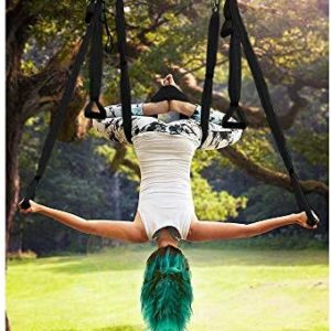 MQSS Aerial Yoga Swing Set - Yoga Hammock/Sling Kit with 2 Extension Straps Antigravity Ceiling Hanging Yoga Sling - Ideal for Beginners and Kids Flexibility Core Strength Black