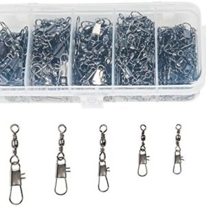 ReeMoo 200PCS Fishing Rolling Ball Bearing Barrel Swivel with Safety Snap Connector Fishing Accessories #2#4#6#8#10
