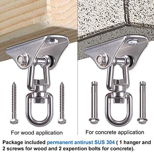 SELEWARE Innovative 1000 lb Capacity Permanent Antirust SUS304 360° Rotate Swing Hanger Suspension Hooks with Bolt for Concrete Wooden Sets Playground Porch Indoor Outdoor Seat, Gym - Image 5